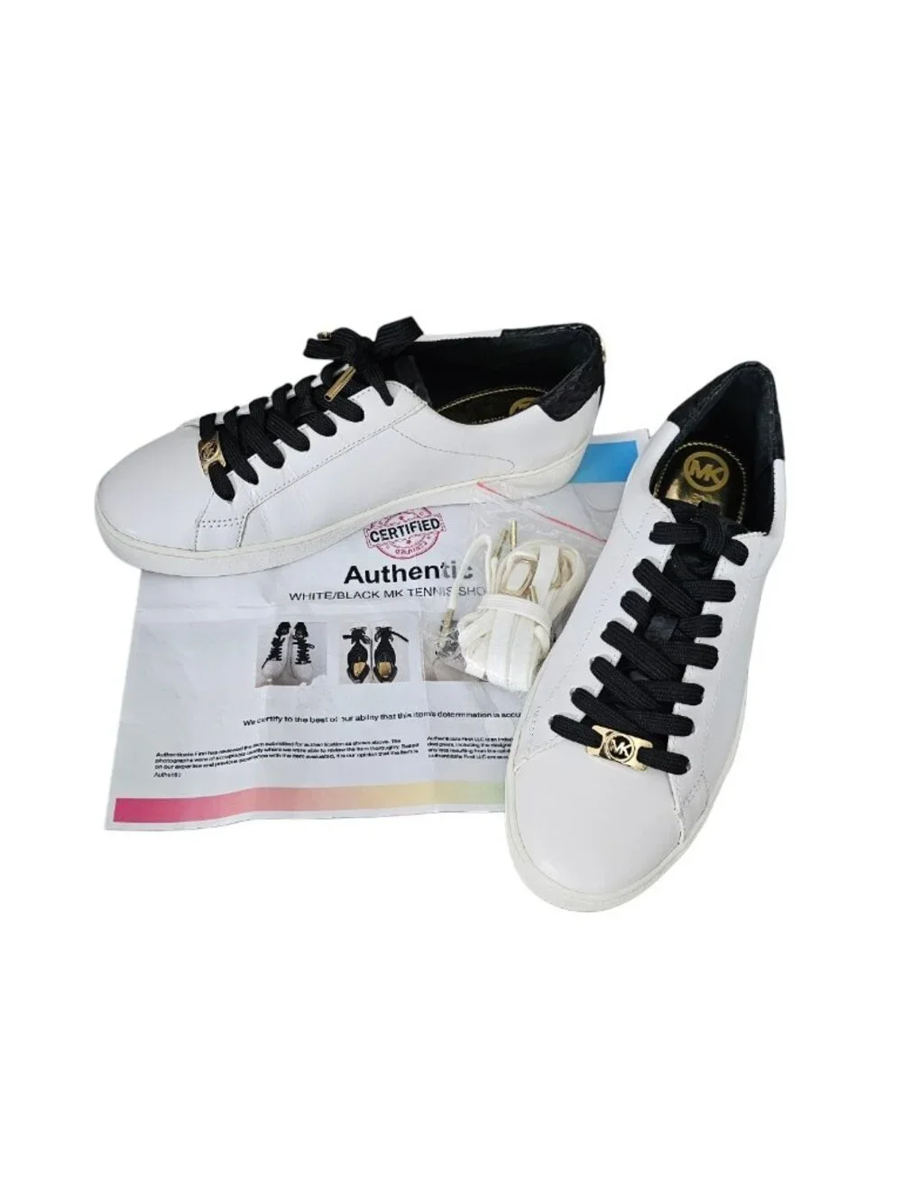 Michael Kors Irving Leather Embossed Snakeskin Sneakers COA White Black Size 7.5